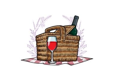 Picnic basket Blanket Wine