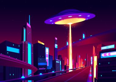 Spaceship In Neon City