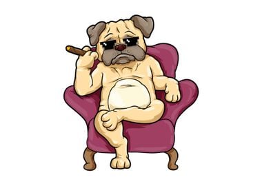 Pug Smoking Cigar Couch