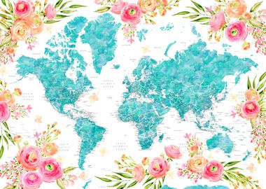 Halen floral world map