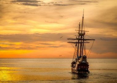 boat sunset orange