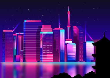 Neon city skyline