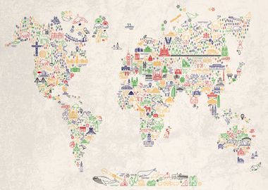 World Travel Icons Map