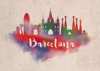 Barcelona Watercolor City 