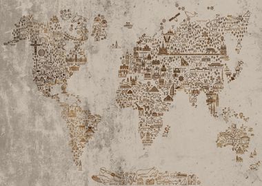 World Travel Icons Map 