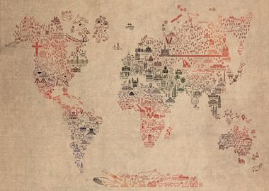 World Travel Icons Map