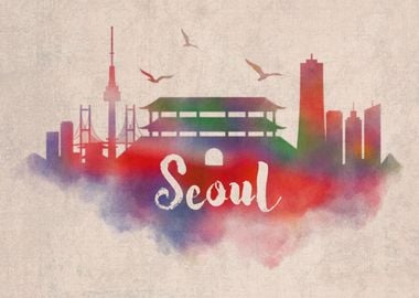 Seoul Watercolor City Sky