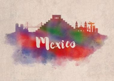 Mexico Watercolor City Sky