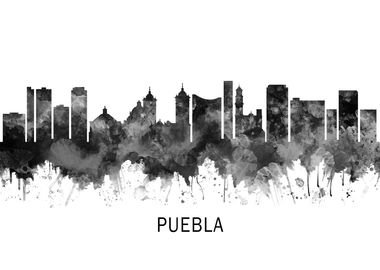 Puebla Mexico Skyline BW