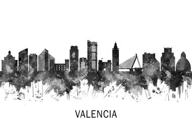 Valencia Spain Skyline BW