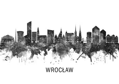 Wroclaw Poland Skyline BW