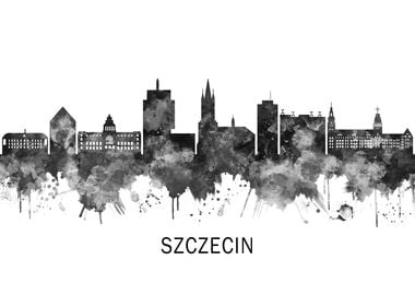 Szczecin Poland Skyline BW