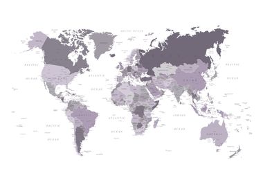 World Map Purple Grey