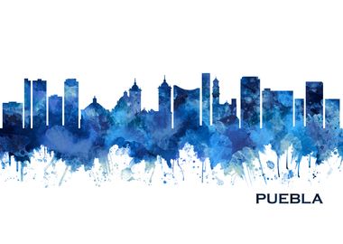 Puebla Mexico Skyline Blue