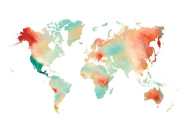 World Map Orange Teal