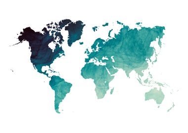 World Map Teal Watercolor 