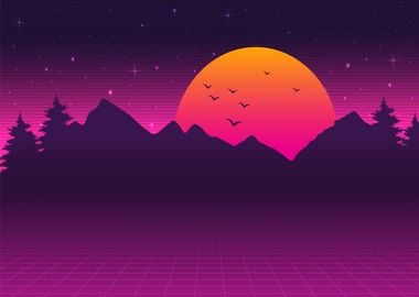 Neon bird landscape