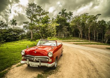 red car cuba photography