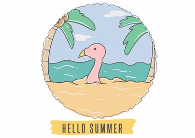 Hello summer cute flamingo