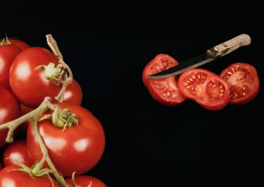 Tomatoes whole cut knife