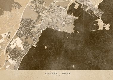 Sepia vintage map of Ibiza