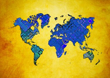 World map art blue