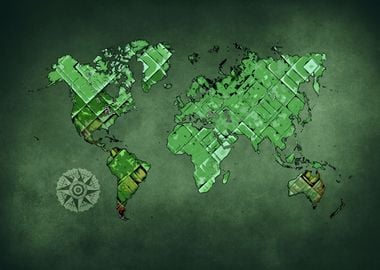 World map art green