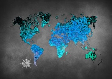 World map art blue