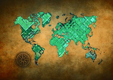 World map art green