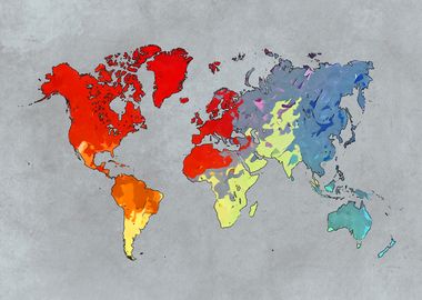 World map art colors