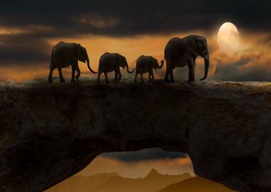 sunset elephant night