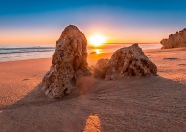 Sandy Sea Beach by Sunset