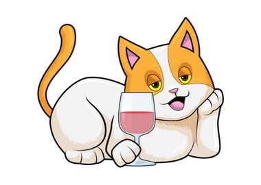 Cat Glass of Wine