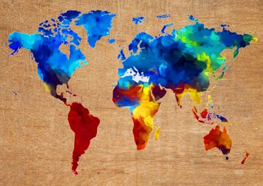 Colorful World Map Wooden