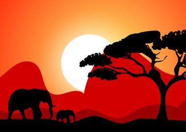 Safari Elephants at Sunset