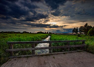 Sunset, wild river, Poland