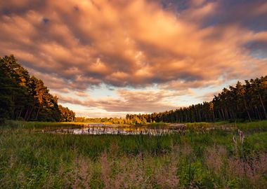 Sunset, summer lake,Poland