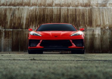 Red Corvette C8 front view