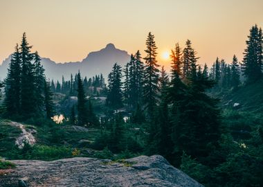 Sunset at Mountains Nature