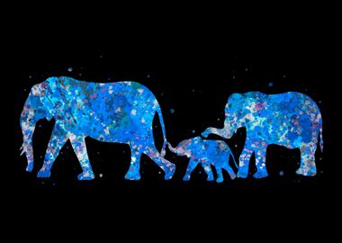 Elephant family blue art