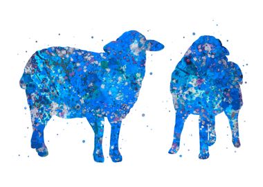 Sheep couple blue art