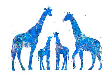 Giraffe family blue art