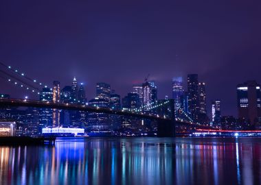 Night city light bridge