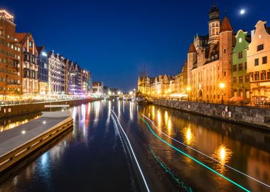 Night city, river, Poland