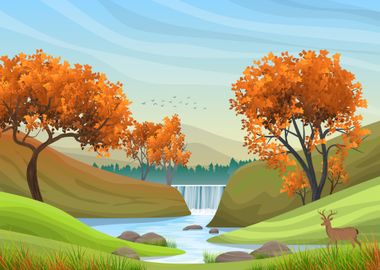 Waterfall autumn landscape