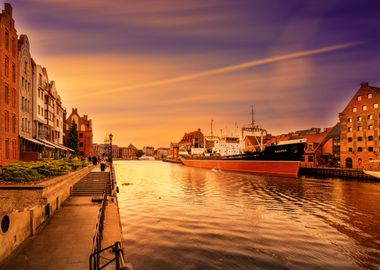 Night city, river, Poland