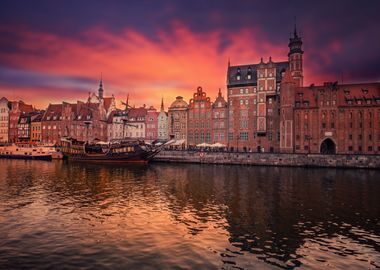 Night city, river, Poland