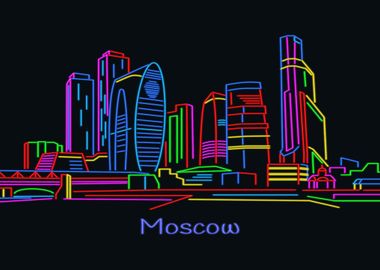 Moscow City in neon Russia