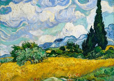 Wheat Field with Cypresses