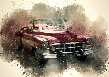 Retro Car watercolor paint